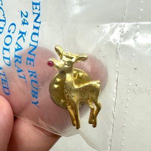 Deer with ruby nose Genuine Ruby 24kt gold electroplated Harriet Carter reindeer